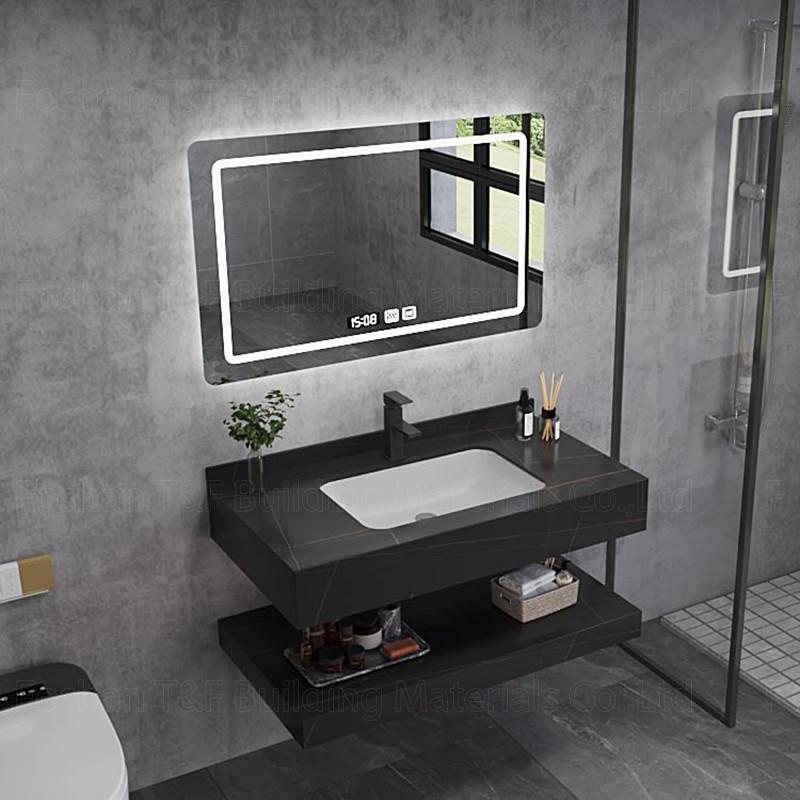 De moderne Marmeren van het de Steenbassin van de Hotelbadkamers Ijdelheid Gesinterde van het de Gootsteenkabinet Geleide Spiegel Smart