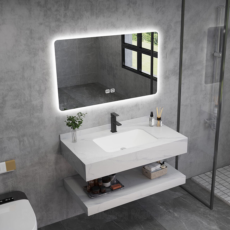 De moderne Marmeren van het de Steenbassin van de Hotelbadkamers Ijdelheid Gesinterde van het de Gootsteenkabinet Geleide Spiegel Smart