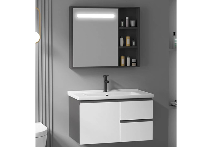 Luxe het Drijven van de de Leveranciersspiegel van de Badkamersijdelheid van het Kabinets Moderne Matte White Wall Mounted Bathroom de Ijdelheidsreeks