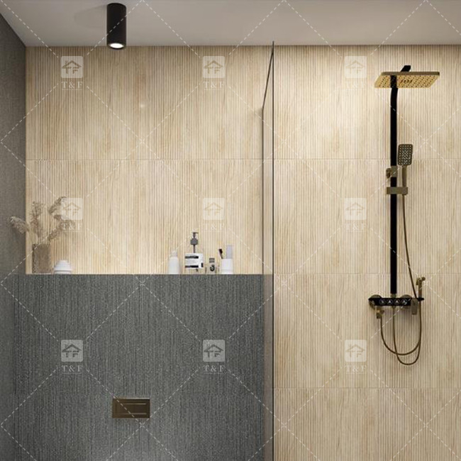 Grill Pull Trough Imitatie Hout Graan Keramische tegels Balkonvloer Luxe Textuur Achtergrond Muur