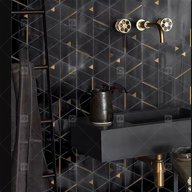Marmeren steen driehoek luxe mozaïek tegels met roestvrij staal metaal mozaïek tegels badkamer backsplash