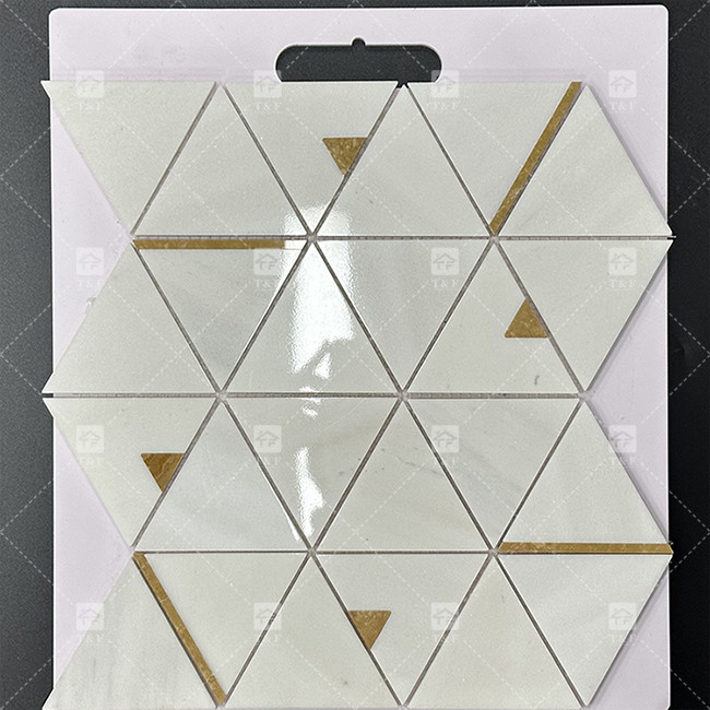 Marmeren steen driehoek luxe mozaïek tegels met roestvrij staal metaal mozaïek tegels badkamer backsplash