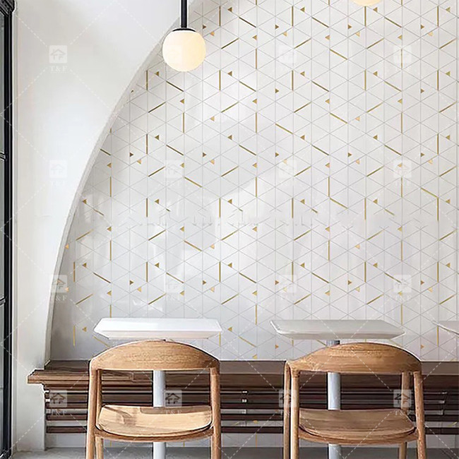 Marmeren steen driehoek luxe mozaïek tegels met roestvrij staal metaal mozaïek tegels badkamer backsplash