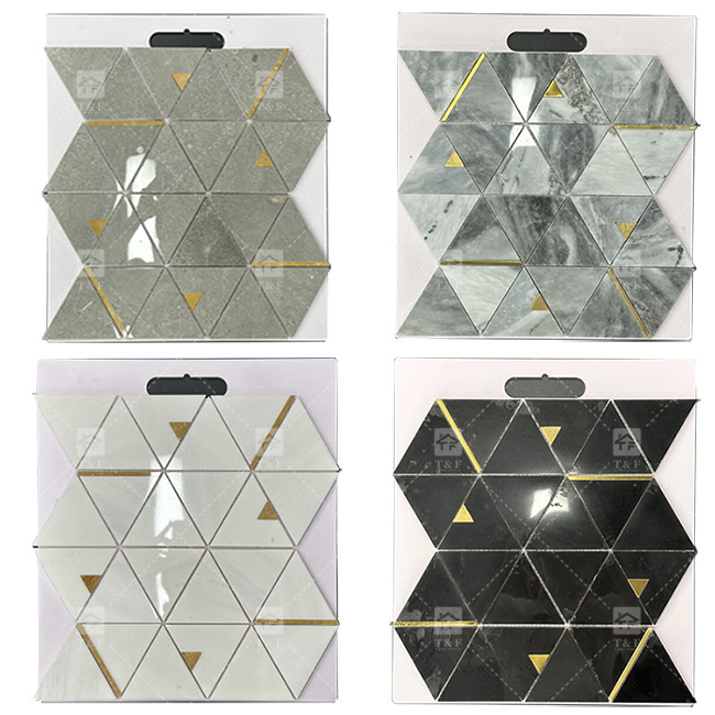 Marmeren steen driehoek luxe mozaïek tegels met roestvrij staal metaal mozaïek tegels badkamer backsplash