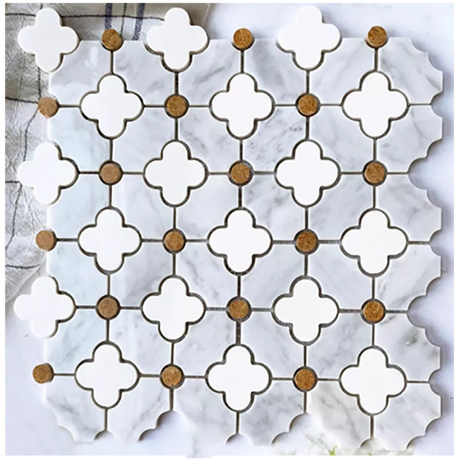 Waterjet Bloemen Patroon Marmeren Steen Mosaïek Badkamer Tegels Voor Huis Decoratie