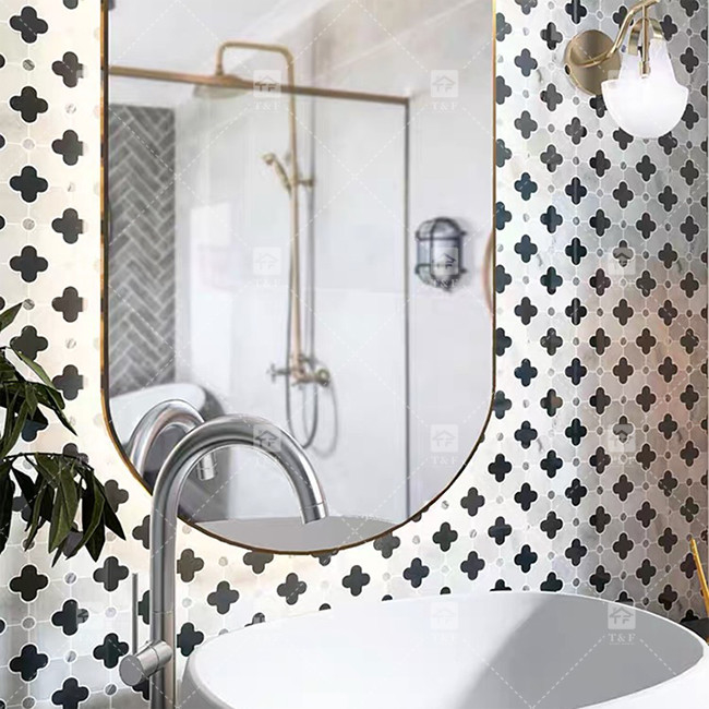 Waterjet Bloemen Patroon Marmeren Steen Mosaïek Badkamer Tegels Voor Huis Decoratie