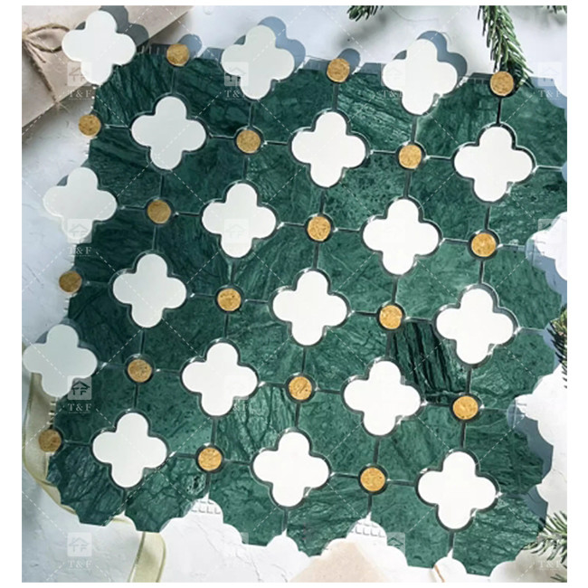 Waterjet Bloemen Patroon Marmeren Steen Mosaïek Badkamer Tegels Voor Huis Decoratie