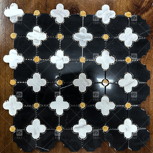 Waterjet Bloemen Patroon Marmeren Steen Mosaïek Badkamer Tegels Voor Huis Decoratie