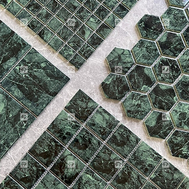 Groene kleur marmeren stenen mozaïektegels voor vloer en badkamermuur