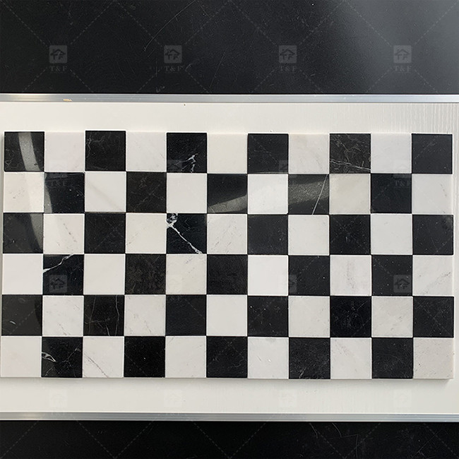 Vierkant Zwart en Wit Marmeren Steen Mosaïek Tegel 8mm Muur Decoratie