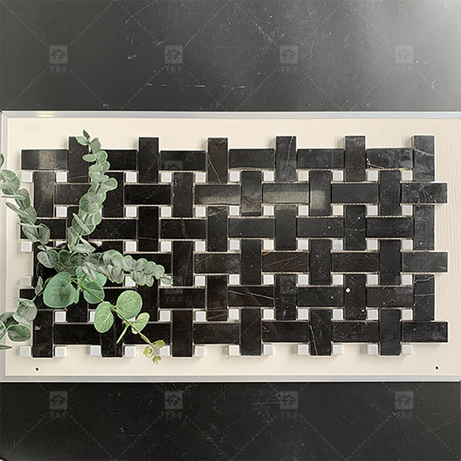 Vierkant Zwart en Wit Marmeren Steen Mosaïek Tegel 8mm Muur Decoratie