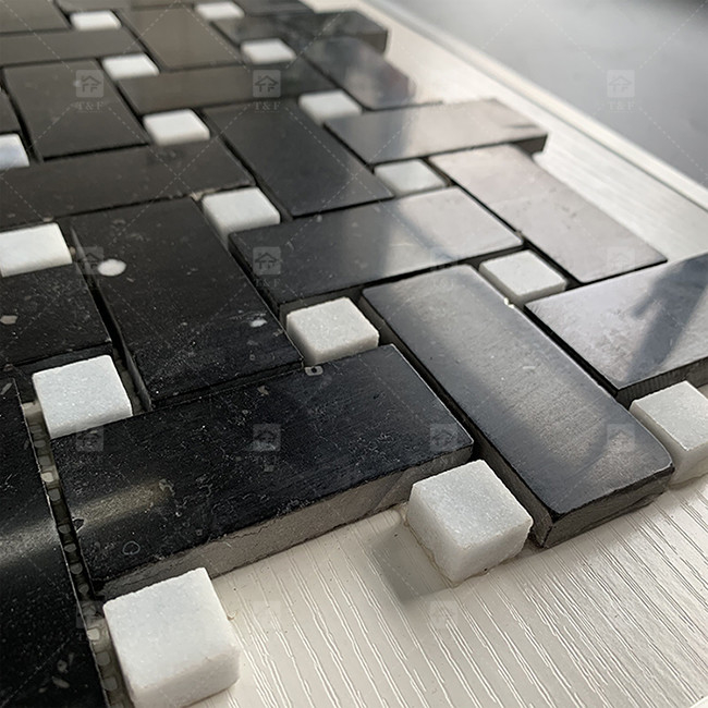 Vierkant Zwart en Wit Marmeren Steen Mosaïek Tegel 8mm Muur Decoratie