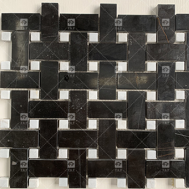 Vierkant Zwart en Wit Marmeren Steen Mosaïek Tegel 8mm Muur Decoratie