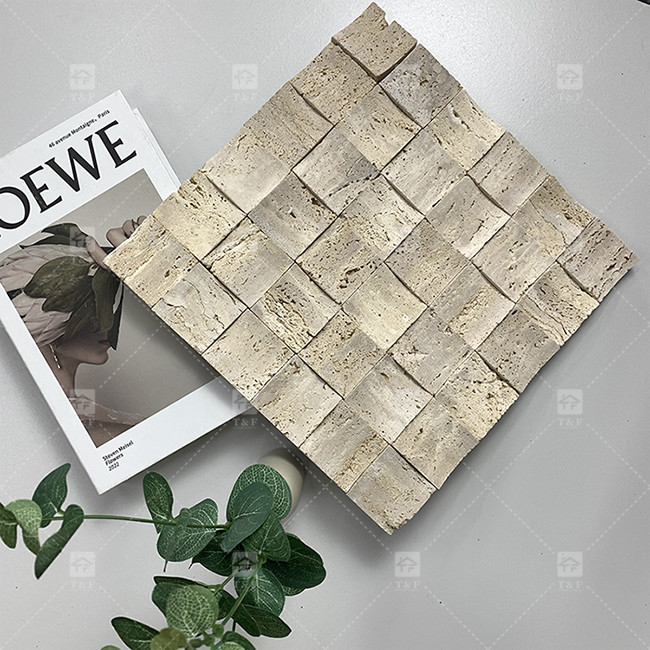 Natuurmarmer Beige Travertijn Mozaïek vloerwandtegel Concave achtergrond Muurcultuurtegel