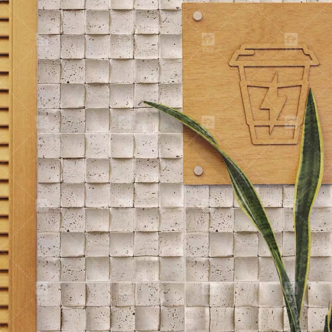 Natuurmarmer Beige Travertijn Mozaïek vloerwandtegel Concave achtergrond Muurcultuurtegel
