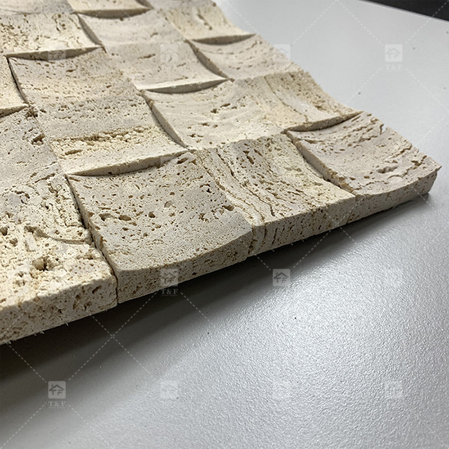 Natuurmarmer Beige Travertijn Mozaïek vloerwandtegel Concave achtergrond Muurcultuurtegel