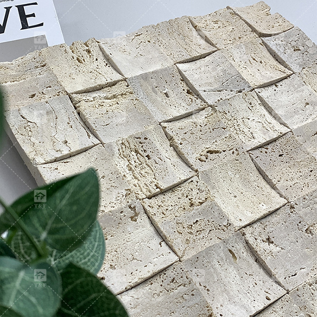 Natuurmarmer Beige Travertijn Mozaïek vloerwandtegel Concave achtergrond Muurcultuurtegel