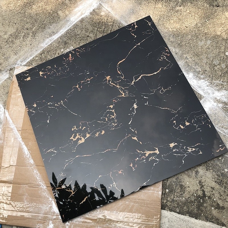 De verglaasde Opgepoetste Kleur van de de Tegels600x600 Zwarte en Gouden Bloem van de Porseleinvloer